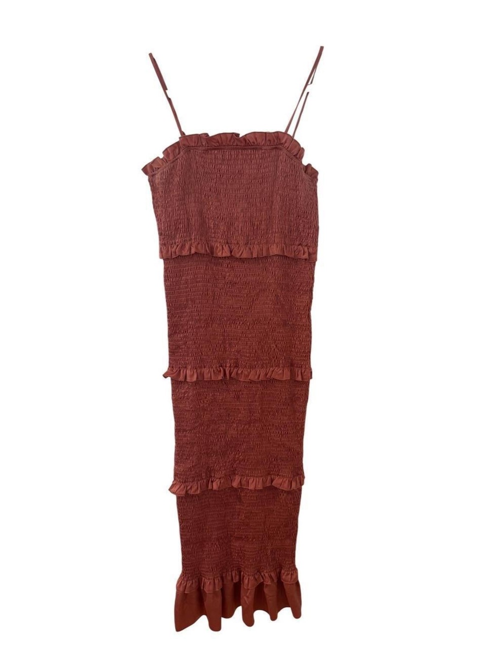 Mable Smocked Ruffle Midi Dress - Rust - Picture 2 of 6